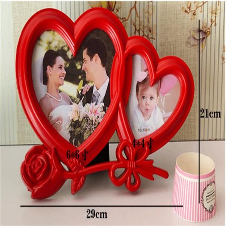 European Minimalist Creative Siamese Photo Frame Plastic Children Photo Frame, Style:Red Double Heart 2 Holes