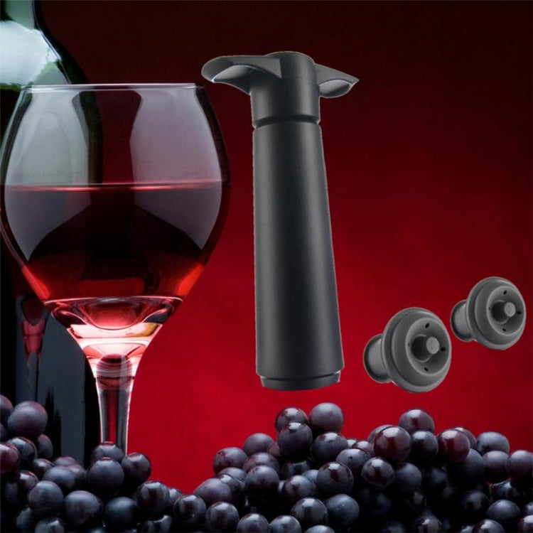 Red Wine Vacuum Pump Freshener Silicone Wine Stopper Set, Specification:Black Pump 2 Stoppers (OPP Bag)