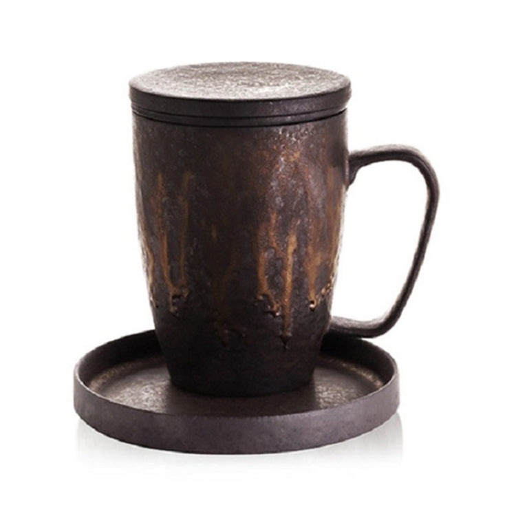 Gilt Glazed Wooden Handle Filter Tea Cup, Style:007 Three-piece Set + Small Disc