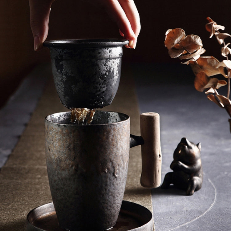 Gilt Glazed Wooden Handle Filter Tea Cup, Style:001