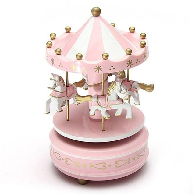 2 PCS Wooden Music Box Toy Home Decor Carousel Horse Music Box