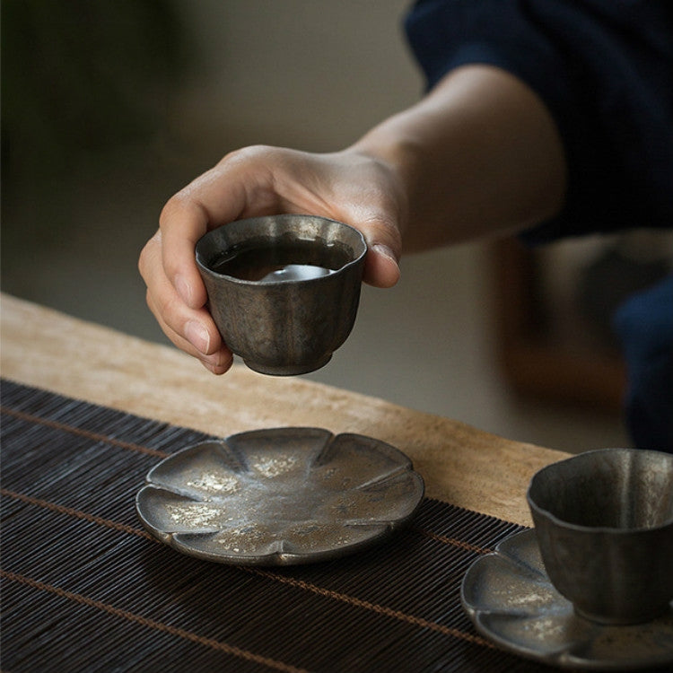 Vintage Gilt Ceramic Small Teacup Coaster, Style:Eight Petal Cup