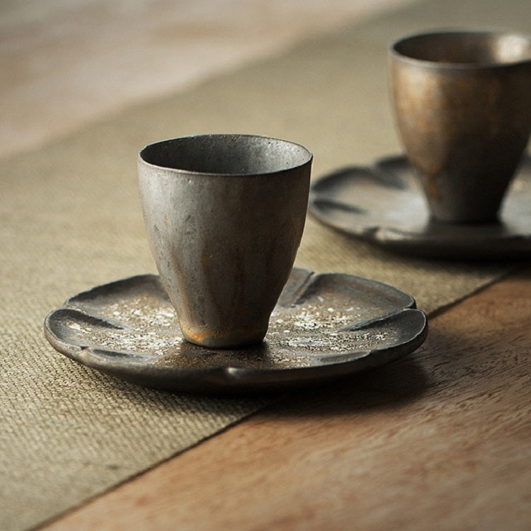 Vintage Gilt Ceramic Small Teacup Coaster, Style:Flowing Cup