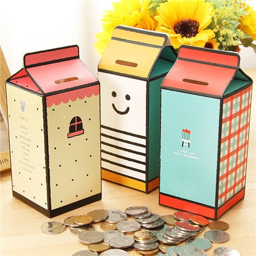 3 PCS Milk DesignCute Paper Bank Piggy Bank Children Toys Gift Home Decoration, Style Randomly Delivery