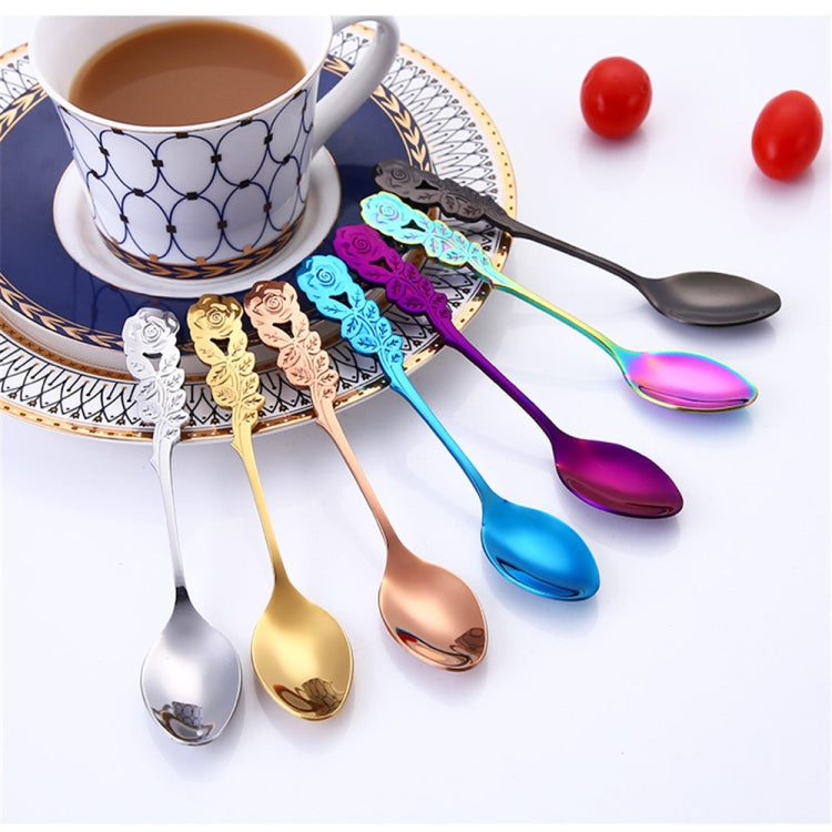Small Mini Stainless Steel Rose Flower Coffee Spoon Strring Spoon Teaspoon Tea Spoon Dessert Spoon Long Handle Tableware