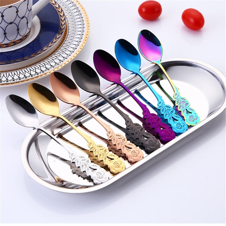 Small Mini Stainless Steel Rose Flower Coffee Spoon Strring Spoon Teaspoon Tea Spoon Dessert Spoon Long Handle Tableware