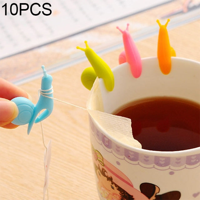 10 PCS Cute Snail Shape Silicone Tea Bag Holder Cup Mug Hanging Tool Tea Tools Random Color Delivery