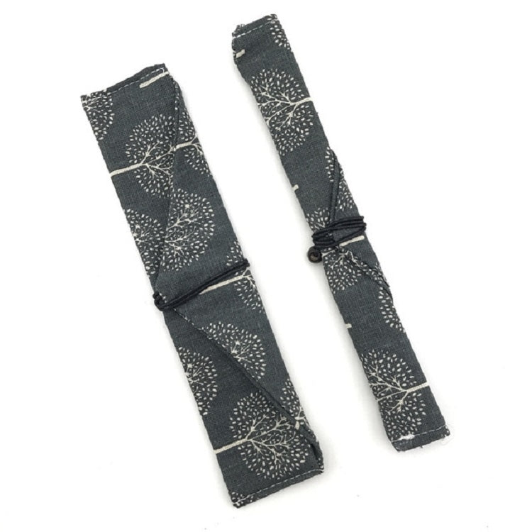 Cotton Linen Tableware Straw Bag Portable Beam Mouth Bag for Traveling, Style:Side Opening Simple Tree
