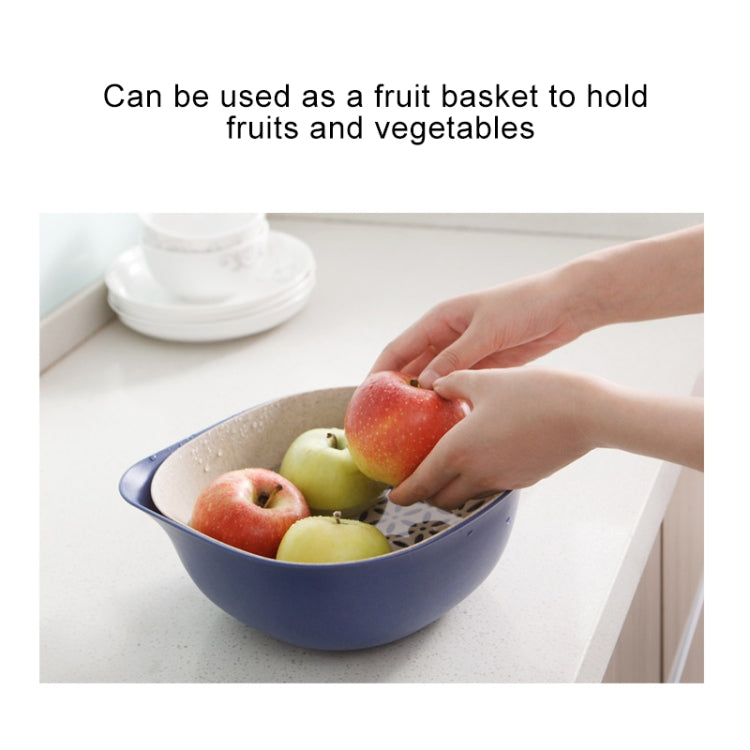 3 PCS Home Kitchen Double Layer Wheat Straw Fruit Vegetable Drain Basket