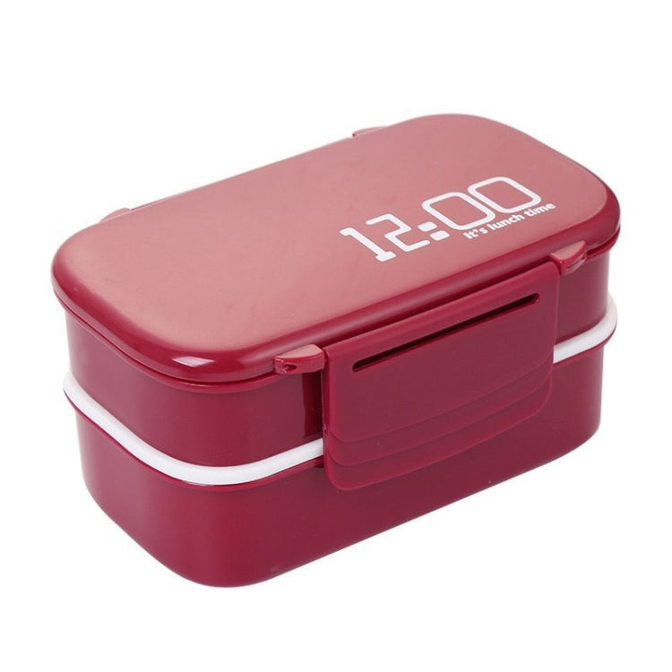 Latticed Double-Decked Plastic Lunch Box With Buckles
