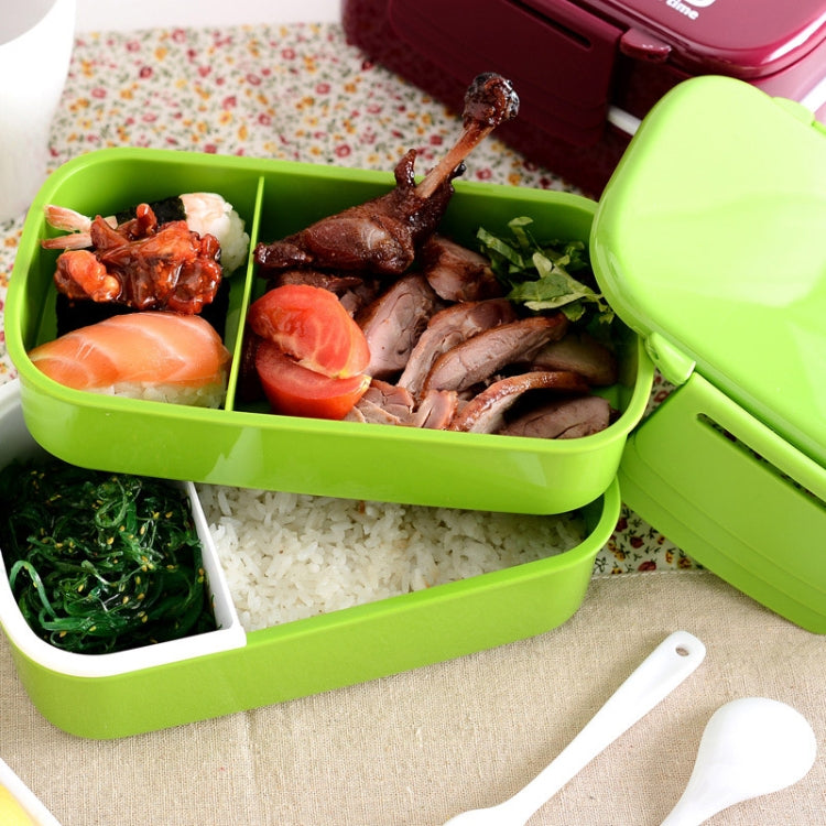 Latticed Double-Decked Plastic Lunch Box With Buckles