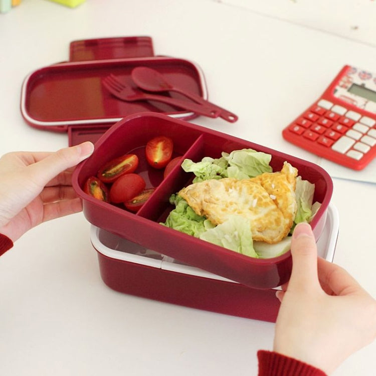 Latticed Double-Decked Plastic Lunch Box With Buckles