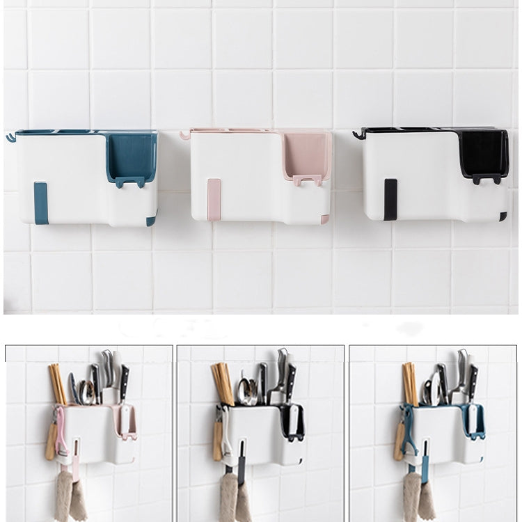 Multifunctional Wall-mounted Chopstick Drain Tube Household Tableware Knife Holder Storage Box(Blue)