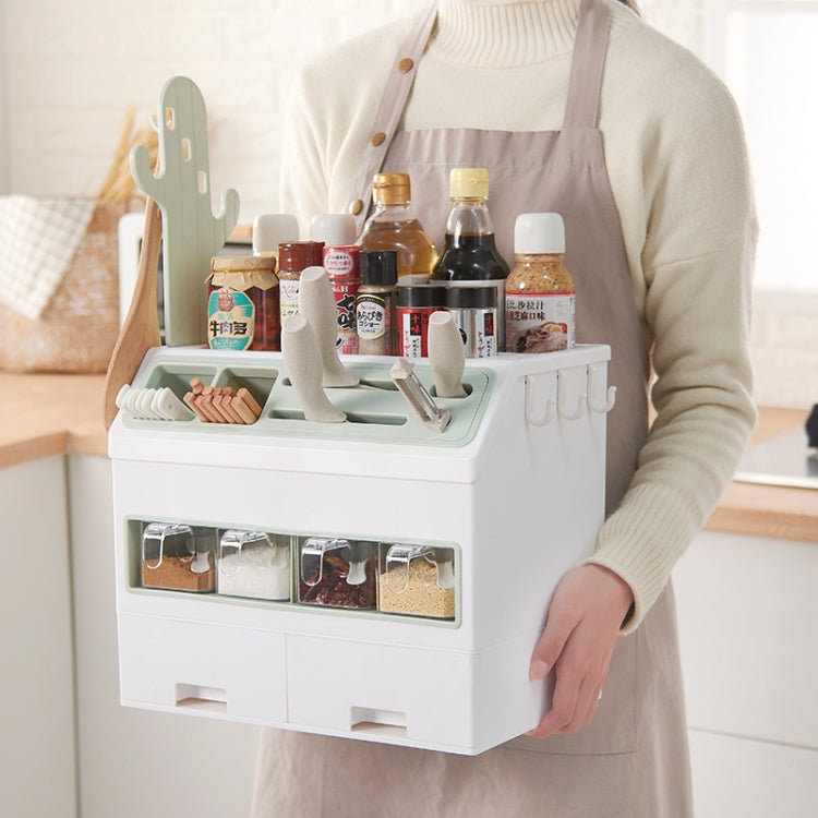 Multifunctional Spice Bottle Storage Rack Multi-layer Kitchen Supplies Knife Holder Combination Set Device Rack(Green)