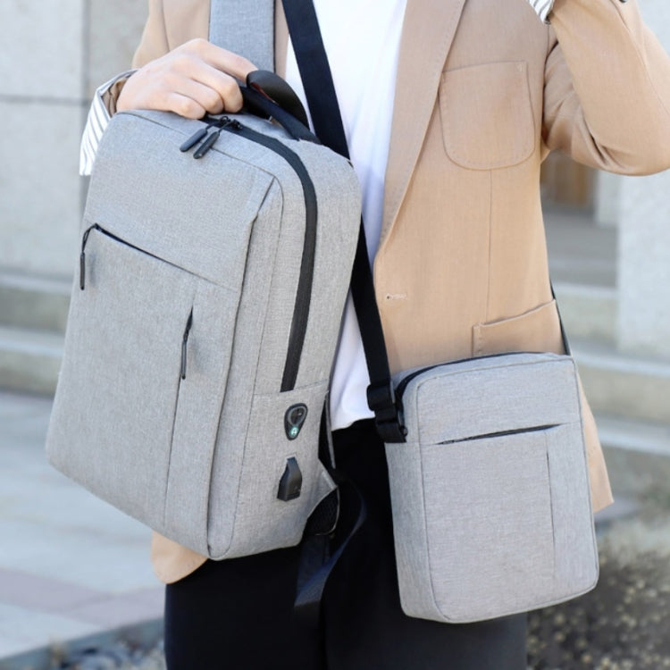 Men Travel Portable Backpacks + Shoulder Bags Set Student School Bag Waterproof Computer Bag