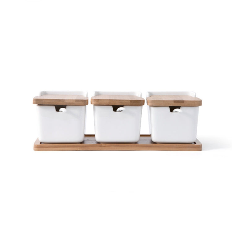 Household Ceramic Seasoning Jar Set Kitchen Supplies, Size:Three-piece Suit with Three Spoons