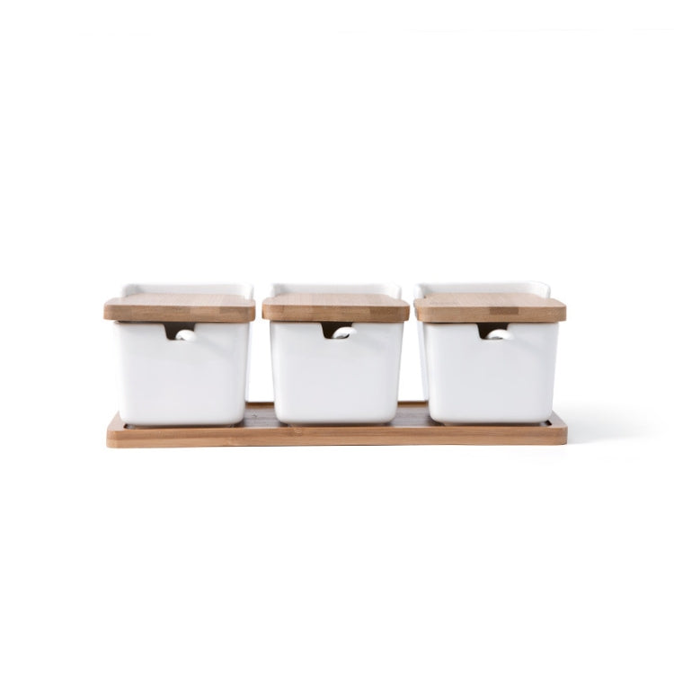 Household Ceramic Seasoning Jar Set Kitchen Supplies, Size:Three-piece Suit with Three Spoons