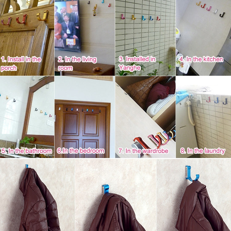 Wall Mounted Aluminum Finish Candy Color Clothes Towel Bathroom Hooks