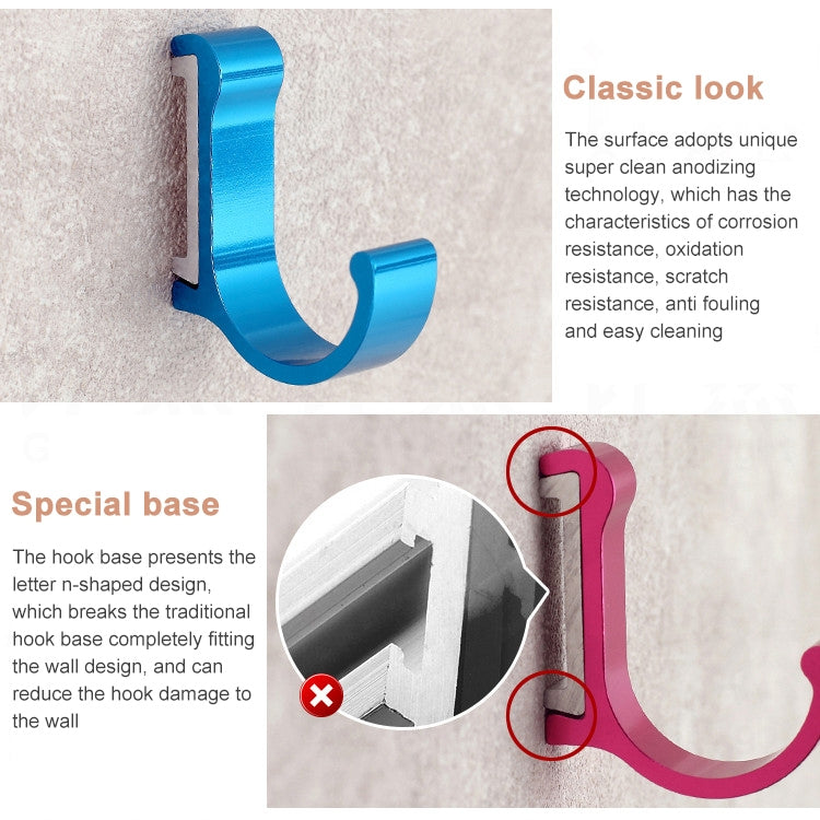 Wall Mounted Aluminum Finish Candy Color Clothes Towel Bathroom Hooks