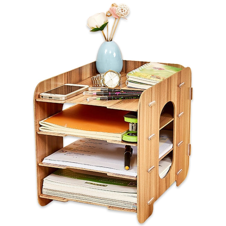 Creative Home Office Desktop 4 Layers File Organizer Wood Document Letter Holder Tray Multi-storey Shelf