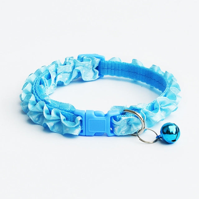 10 PCS Lovely Adjustable Buckle Collar Cat Dog Lace Collar with Bell