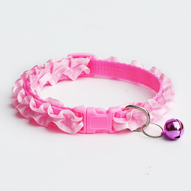 10 PCS Lovely Adjustable Buckle Collar Cat Dog Lace Collar with Bell