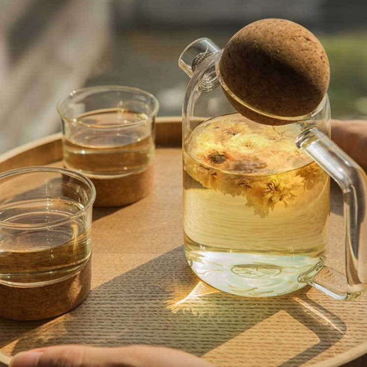 High Borosilicate Glass Cork Lid Teapot Juice Cold Kettle, Style:Two Flat Sheng Cups