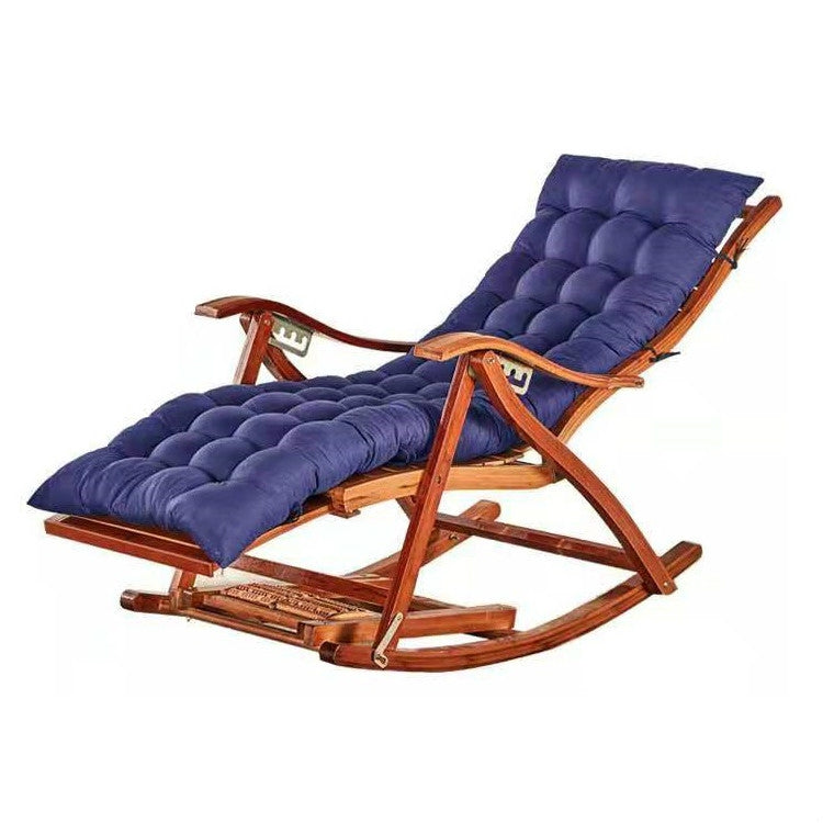 Rocking Chair Adult Folding Lunch Break Easy Chair Living Room Napping Bed Home Balcony Leisure Old Bamboo Chair, Color:Blue With Long Cushion