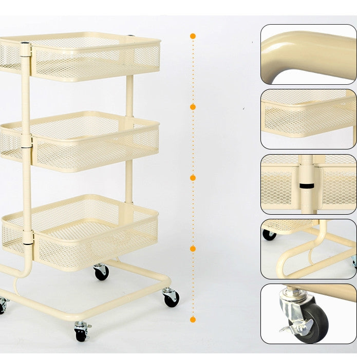 Metal Kitchen Trolley Carts Wheeled Storage Rack Shelf Vegetable Floor Bathroom Shelf Storage