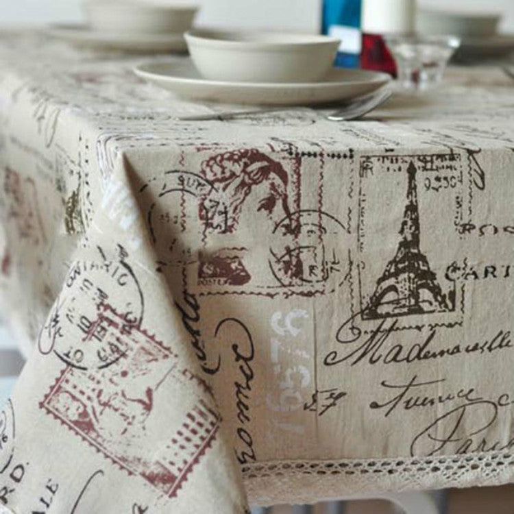 Eiffel Tower Cotton Linen Tablecloth Multi-purpose Universal Coffee Table Dustproof Cover, Size:140x180cm