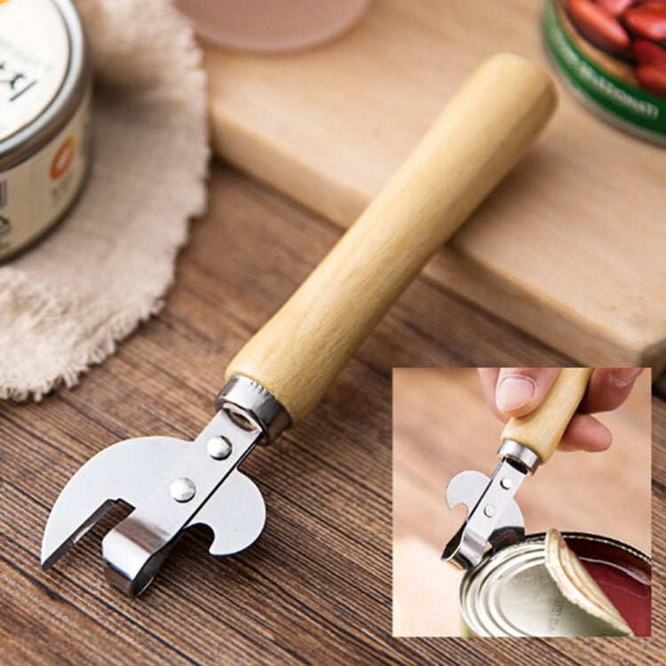 Safe Easy Manual Wood Handle Metal Can Opener Beer Bottle Opener