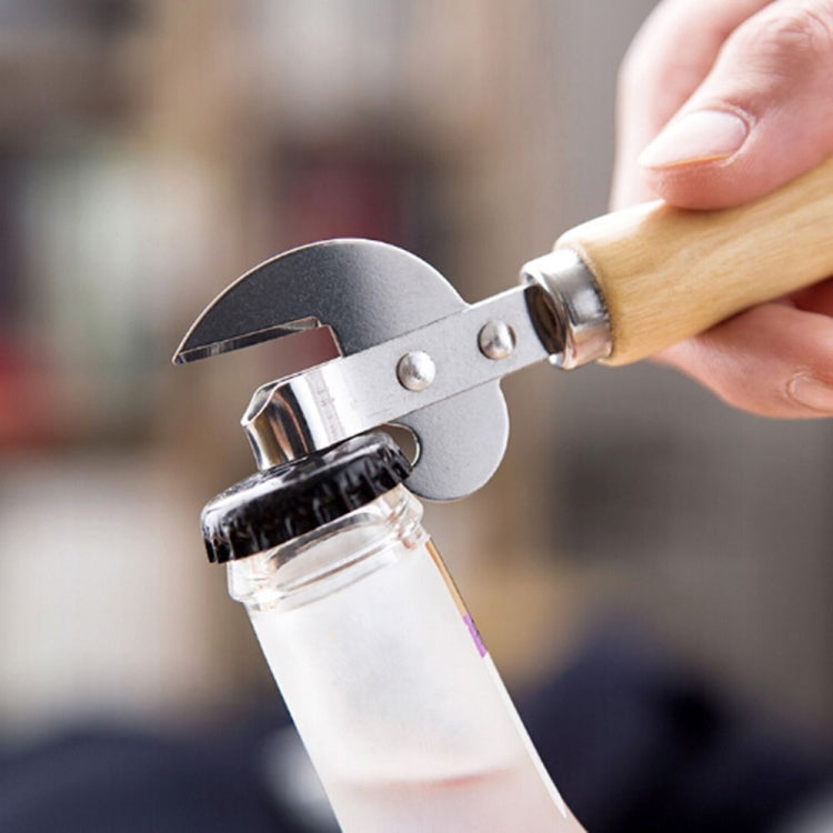 Safe Easy Manual Wood Handle Metal Can Opener Beer Bottle Opener