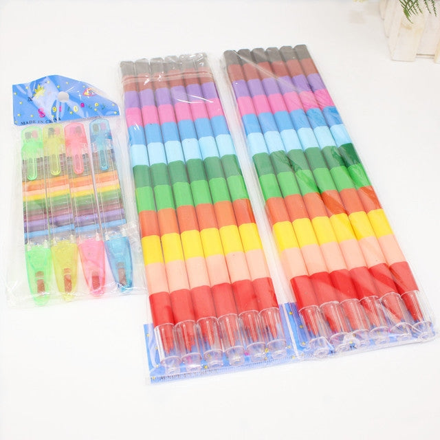 18 PCS Creative Building Blocks Crayons Children 12 Colors Drawing Educational Toys