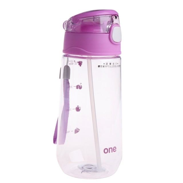 500ML Baby Kids Children Portable Plastic Feeding Drinking Water Bottle Cup with Straw(Purple)
