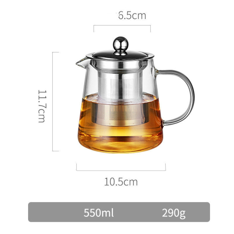 Large Capacity Heat Resistant Glass Teapot Tea Set With Stainless Steel Filter For Kung Fu Tea, Capacity:450ML