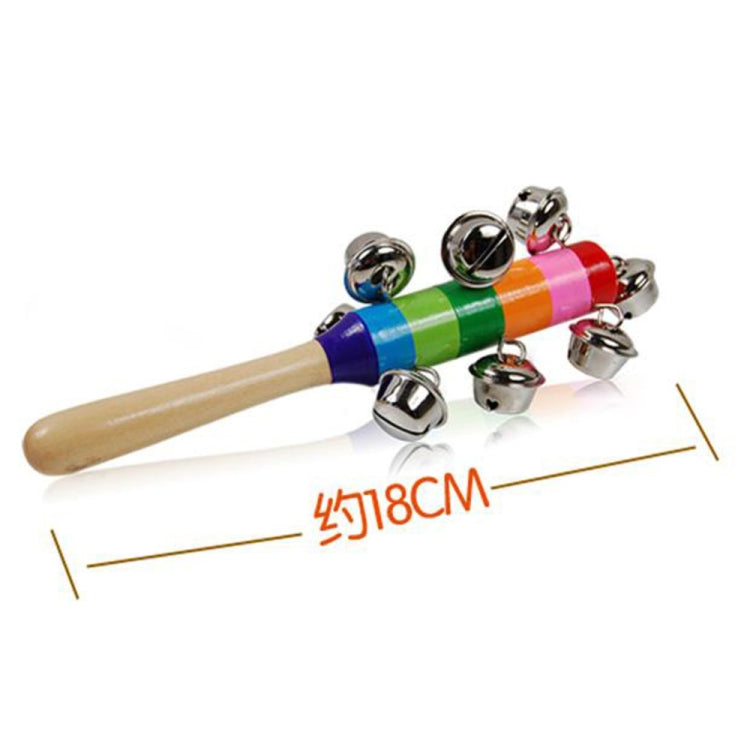 Baby Cute Jingle Rattles Toys Rainbow Pram Crib Handle Wooden Bell Stick Shake Toys Newborn Baby Rattle Sound Toys(As show)