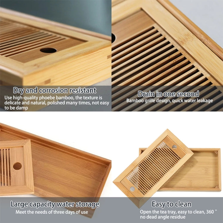 2 PCS Bamboo Tea Trays Kung Fu Tea Accessories Tea Tray Table With Drain Rack(primary color)