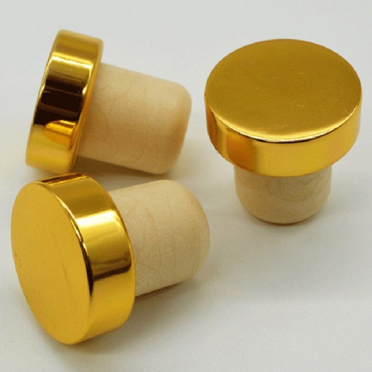 Polymer Wine Stopper Cork Oak Stoppers with Metal Iron Cover, Color:Golden