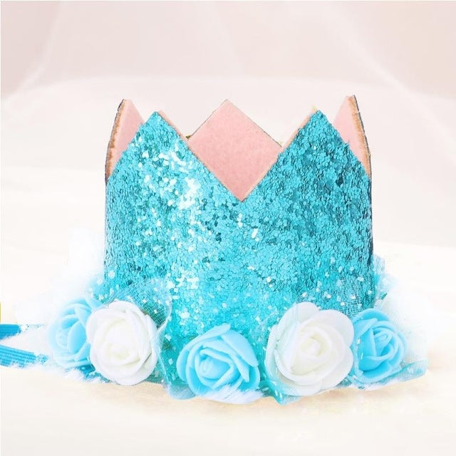 Girl Princess Crown Cartoon Hats Baby Birthday Sequins Flower Caps