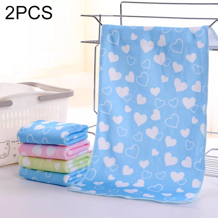 2 PCS Microfiber Printed Peach Heart Pattern Towel(Blue)