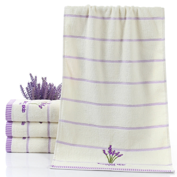 Pure Cotton Thicken Stripe Face Towels Lavender Pattern Absorbent Face Towels