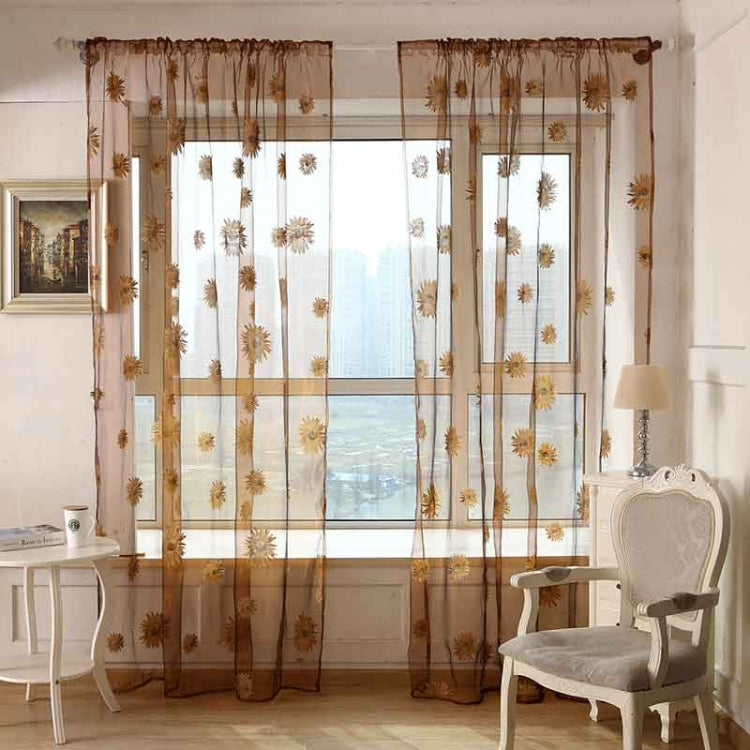 2 PCS Sunflower Voile Curtain Kitchen Balcony Curtains for Living Room Decoration, Size:1x2m Rod Processing