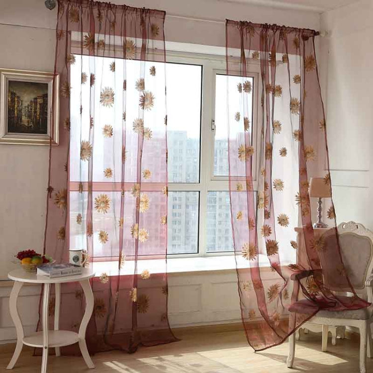 2 PCS Sunflower Voile Curtain Kitchen Balcony Curtains for Living Room Decoration, Size:1x2.7m Rod Processing