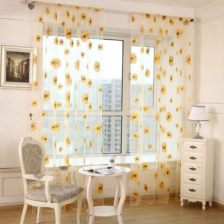 2 PCS Sunflower Voile Curtain Kitchen Balcony Curtains for Living Room Decoration, Size:2x2.7m Rod Processing