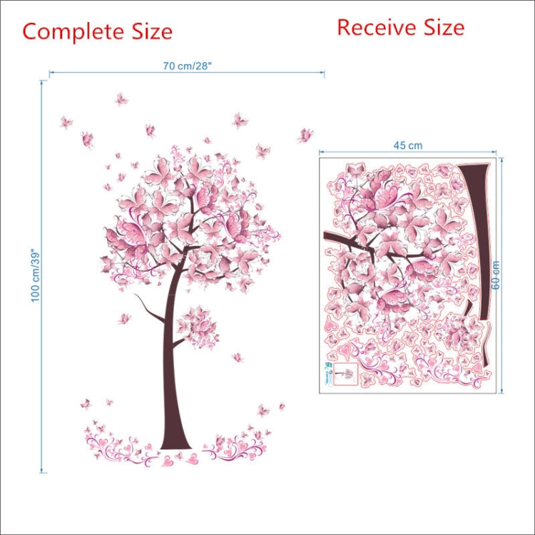 2 PCS Tree Flower Floral Butterflies Wall Stickers Decals Living Room Bedroom TV Sofa Background Decor Wall Decals Mural