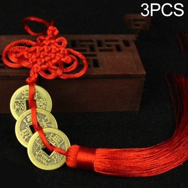 3 PCS Chinese Knot Old Copper Coin Mascot Car Hanging Decoration, Specification:Three Coins