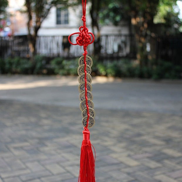 3 PCS Chinese Knot Old Copper Coin Mascot Car Hanging Decoration, Specification:Five Coins