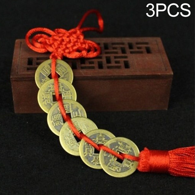 3 PCS Chinese Knot Old Copper Coin Mascot Car Hanging Decoration, Specification:Six Coins