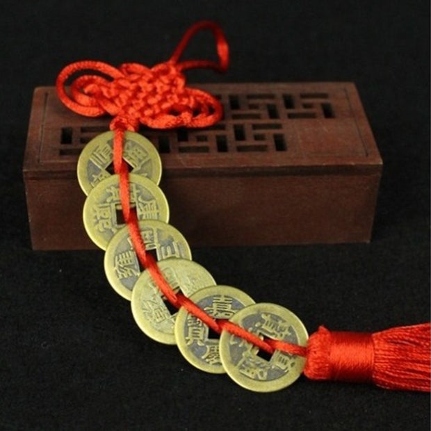3 PCS Chinese Knot Old Copper Coin Mascot Car Hanging Decoration, Specification:Six Coins