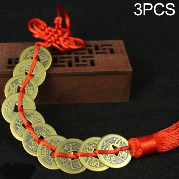 3 PCS Chinese Knot Old Copper Coin Mascot Car Hanging Decoration, Specification:Ten Coins